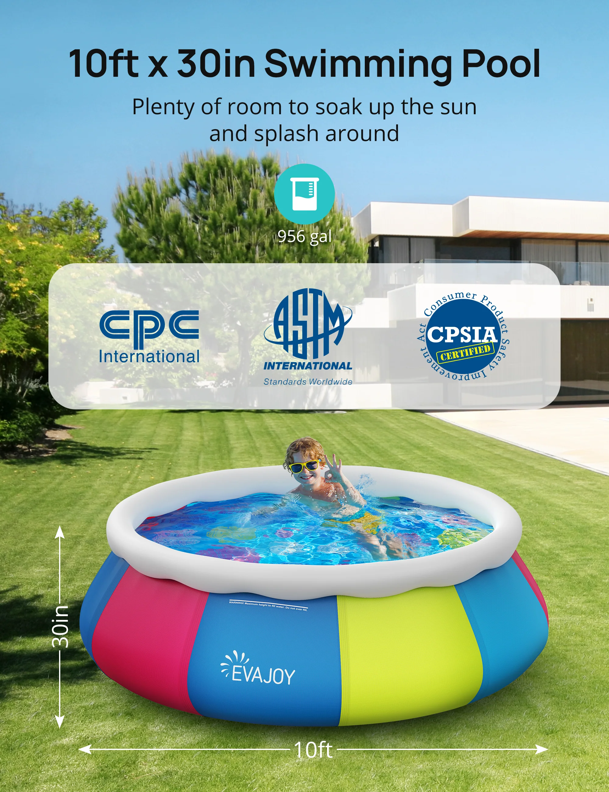 Evajoy Inflatable Swimming Pool Above Ground Pool 10ft x 30in Fast Set Pools WM - Image 3