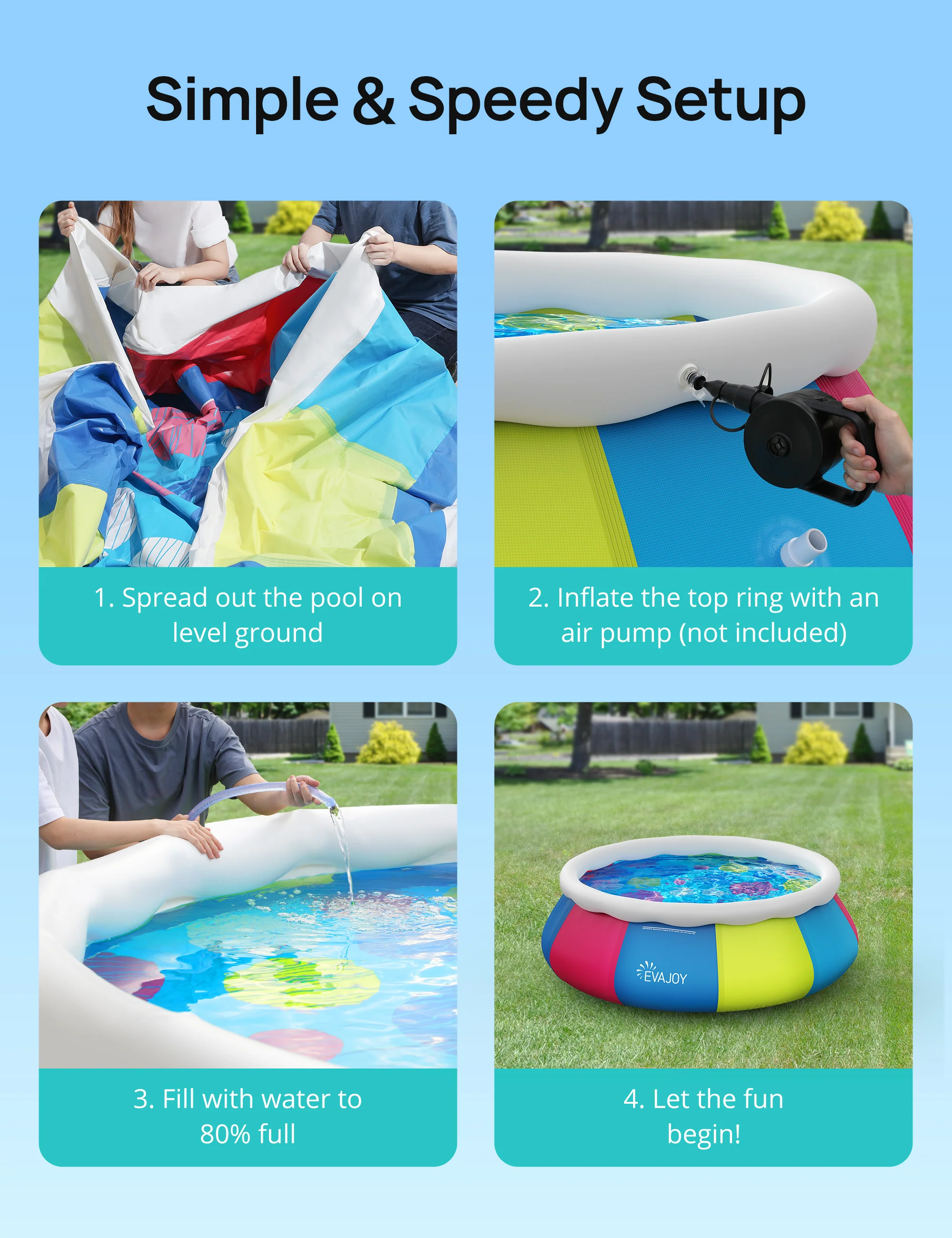 Evajoy Inflatable Swimming Pool Above Ground Pool 10ft x 30in Fast Set Pools WM - Image 5