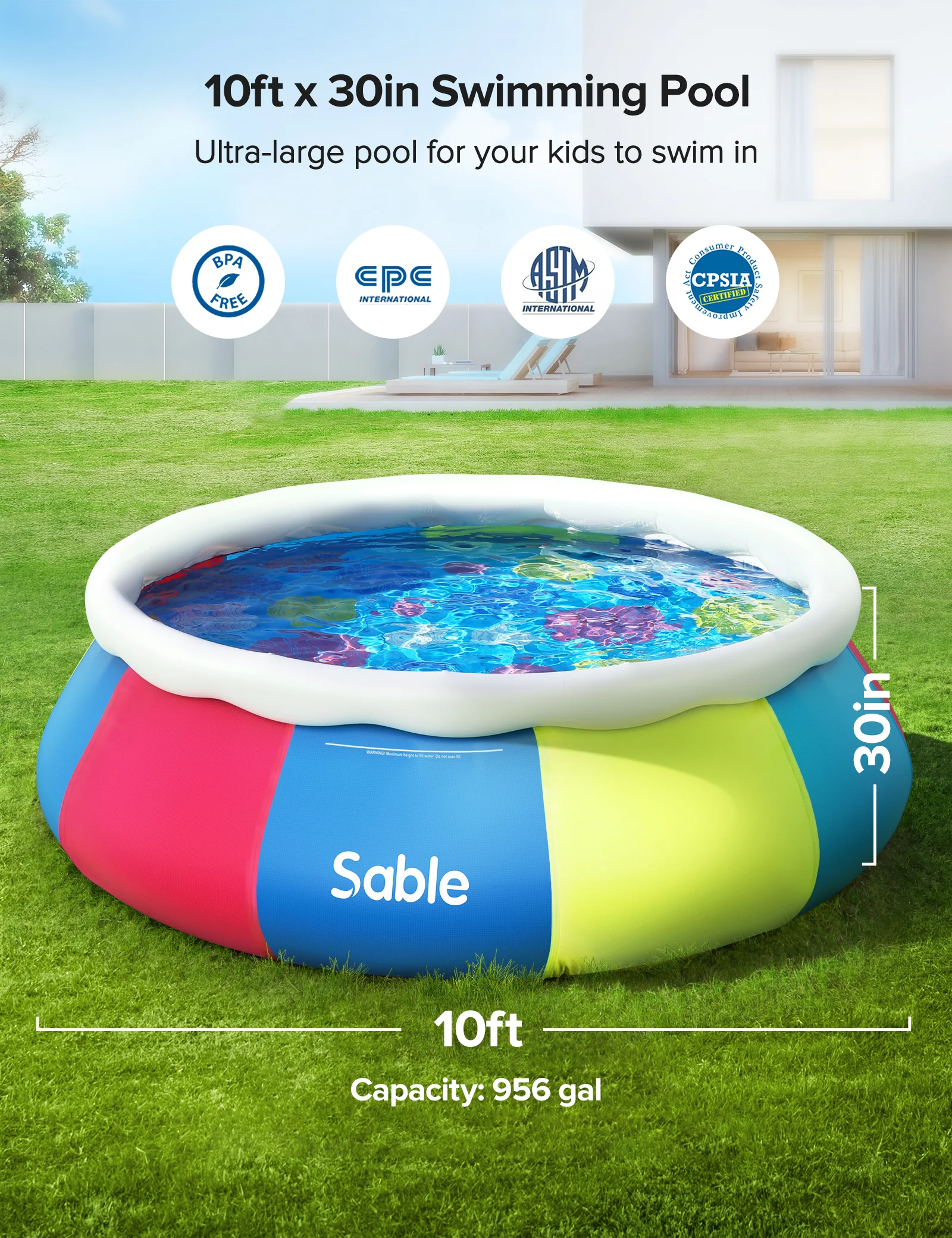 Evajoy Inflatable Swimming Pool Above Ground Pool 10ft x 30in Fast Set Pools WM - Image 9